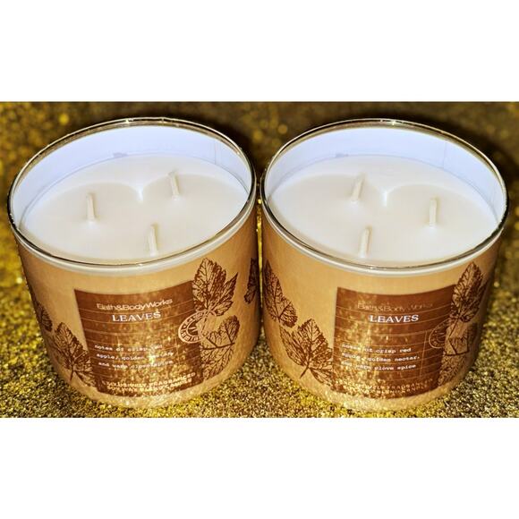Lot of 2 Bath & Body Works Leaves Autumn Large 3-Wick Scented Candle 14.5oz - Picture 5 of 6